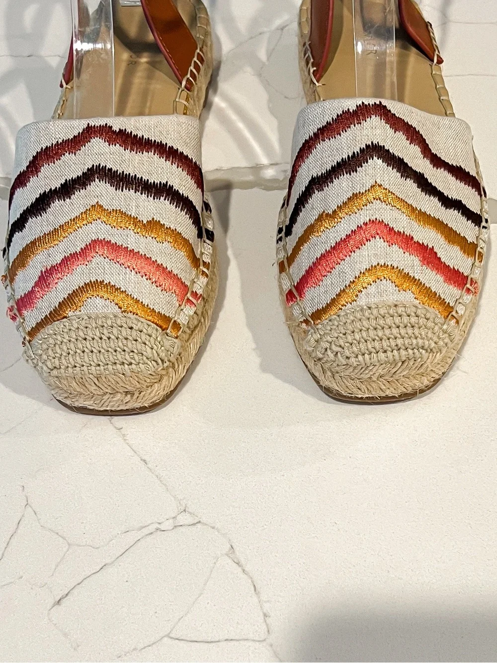 Ann Taylor Isabella Embroidered Linen Espadrille Sandals Multi Zebra Stripe Sz 6